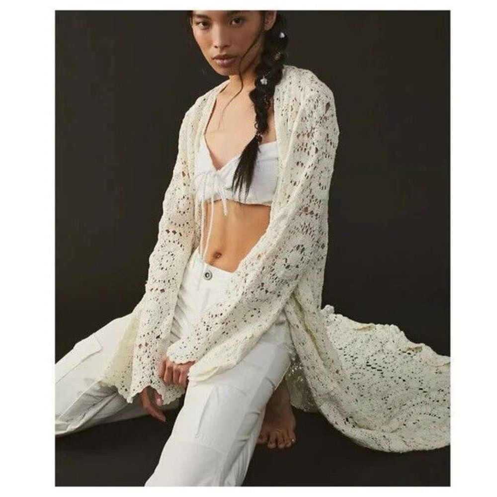 New Free People Melanie Crochet Duster in White Size XS